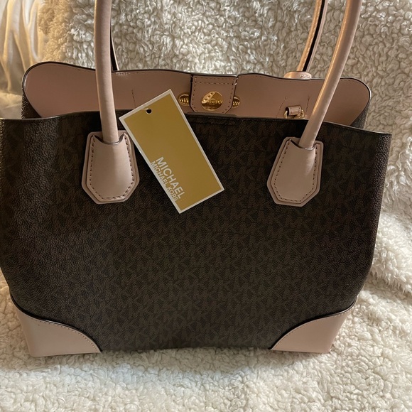 Michael Kors Brown and Pink Tote with Structured Shape and Textured Material - Picture 2 of 6